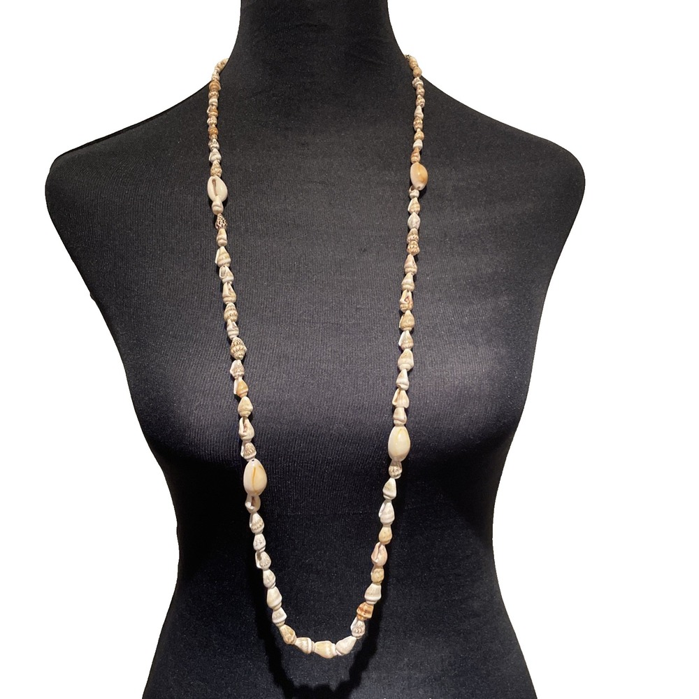 Seashell Necklace 36" Long Hangs‎ 18" Beachy Boho Coastal Nautical Hippie
